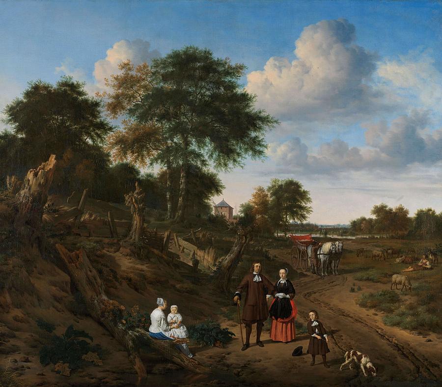 Portrait of a Couple with Two Children and a Nurse in a Landscape. Couple in a Landscape. Portrai... Painting by Adriaen Van De Velde