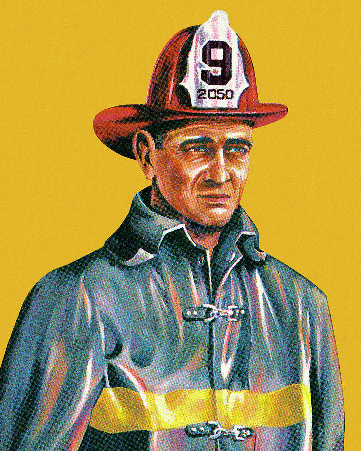 Vintage Drawing - Portrait of a Firefighter by CSA Images