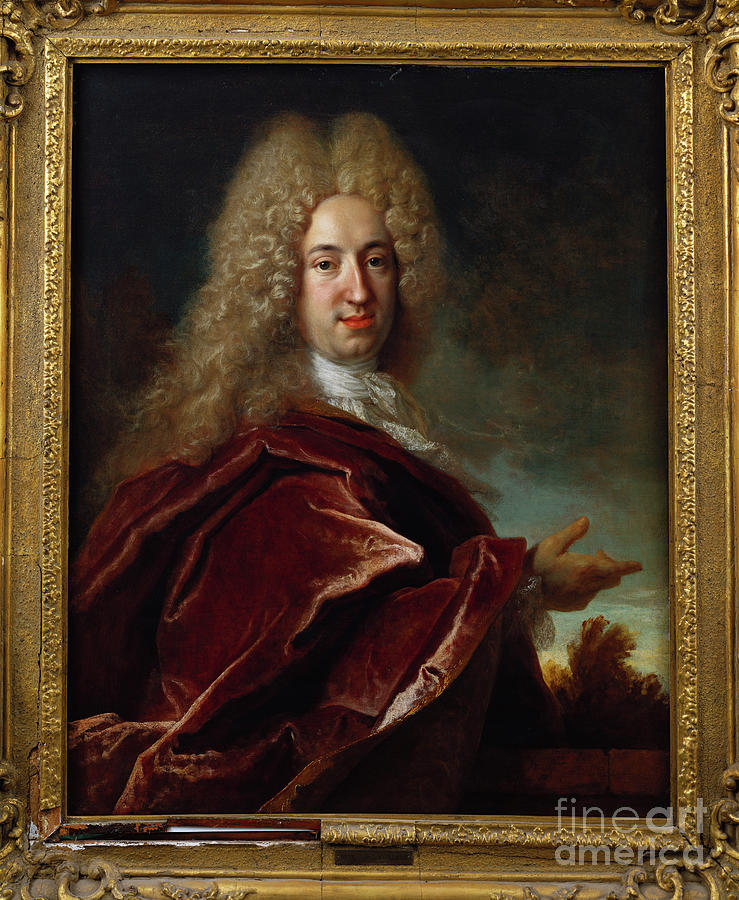 Portrait Of A Gentleman, Wearing A Long Wig, Lace Jabot And Burgundy
