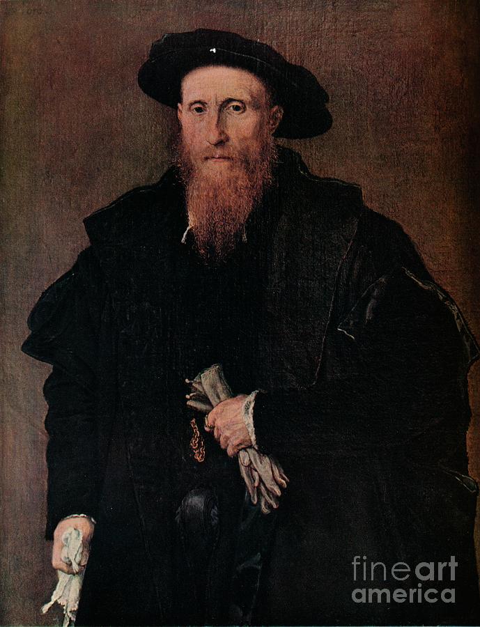 Portrait Of A Gentleman With Gloves C Drawing by Print Collector