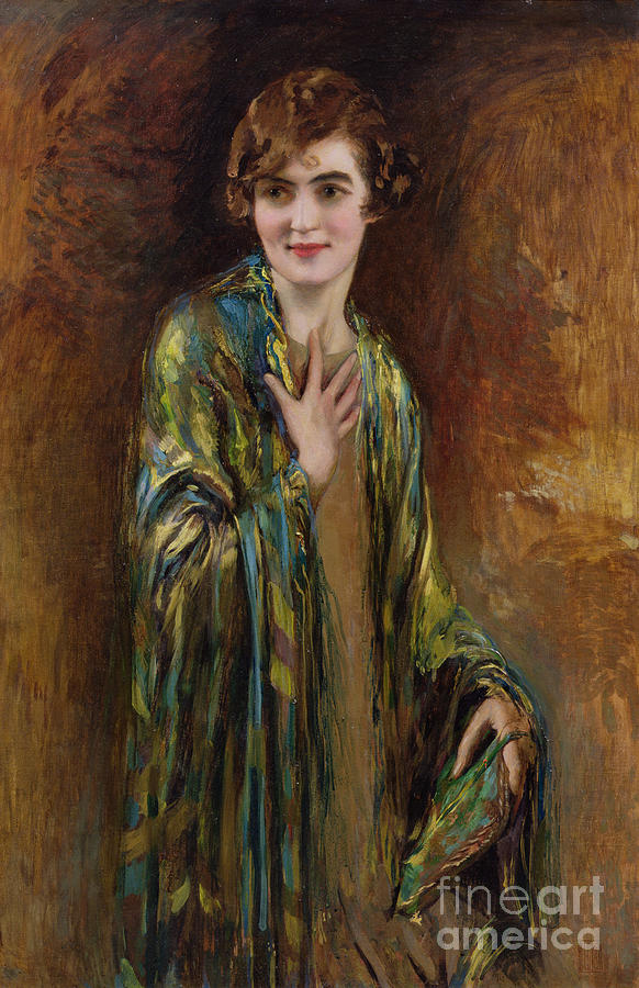 Portrait Of A Girl With A Green Shawl, C.1920 Painting by Isaac Cohen