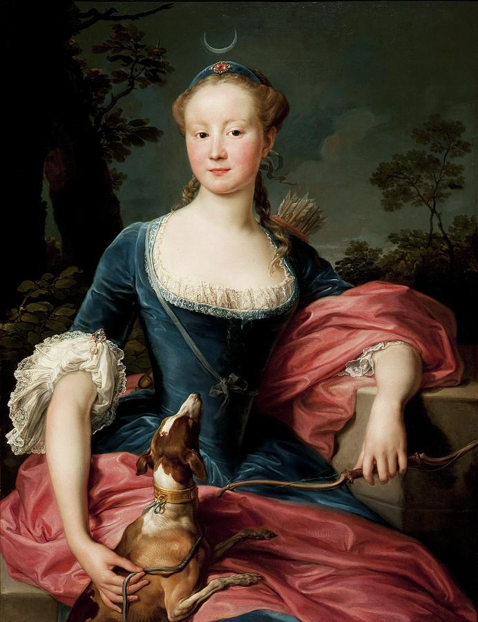 Huntress Painting - Portrait Of A Lady As Diana The Huntress by Pompeo Batoni