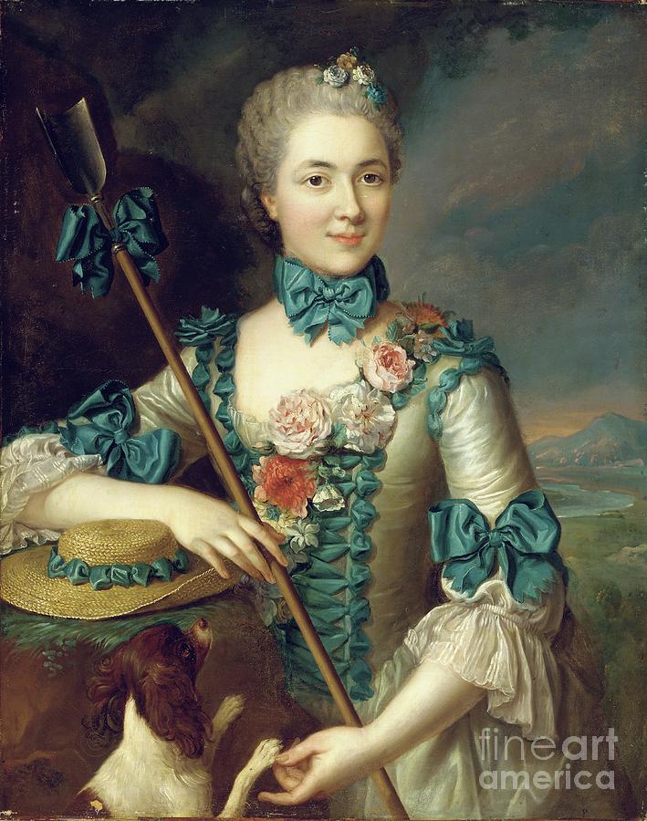 Portrait Of A Lady, Said To Be Madame Louise Suzanne Edmee Martel As A Shepherdess Painting by French School