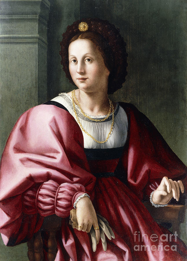 Portrait Painting - Portrait Of A Lady, Seated Three-quarter-length, Holding A Glove by Francesco Ubertini Bacchiacca