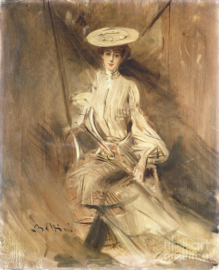 Portrait Of A Lady, Seated, With A Parasol Painting by Giovanni Boldini
