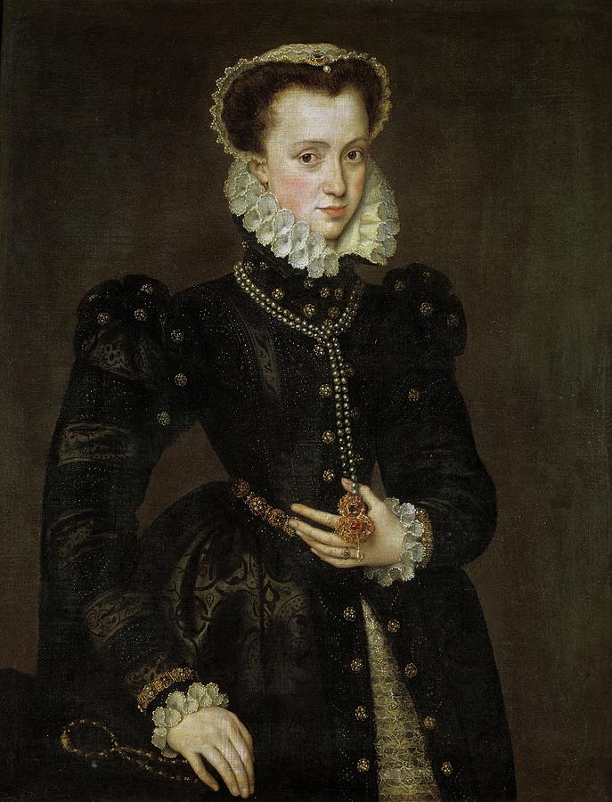 Portrait of a Lady, Second half 16th century, Flemish School, Oil on canvas, 96 ... Painting by Antonio Moro -c 1519-c 1576-