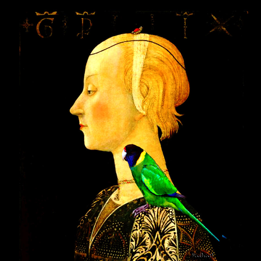 Portrait of a Lady with a Parrot Digital Art by Asok Mukhopadhyay