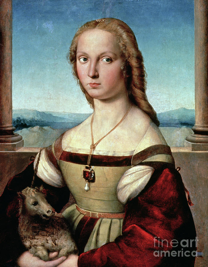 Portrait Of A Lady With A Unicorn, C.1505-6 Painting by Raphael
