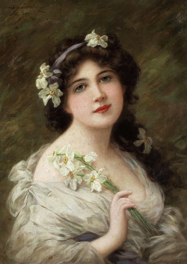 Portrait of a Lady with Daffodil Painting by Emile Eisman-Semenowsky ...