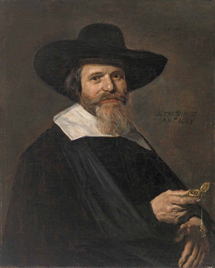 Portrait of a Man Holding a Watch Painting by Frans Hals