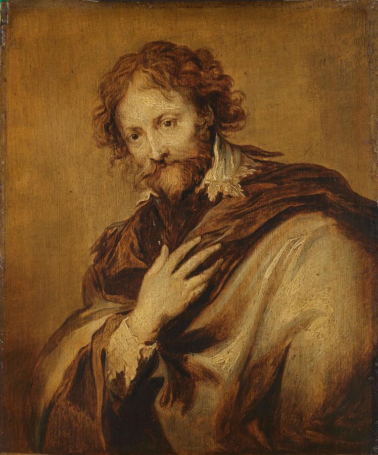 Portrait of a Man, Identified as Peter Paul Rubens -1577-1640-, Painter and Diplomat. Painting by Anthony van Dyck -workshop of-