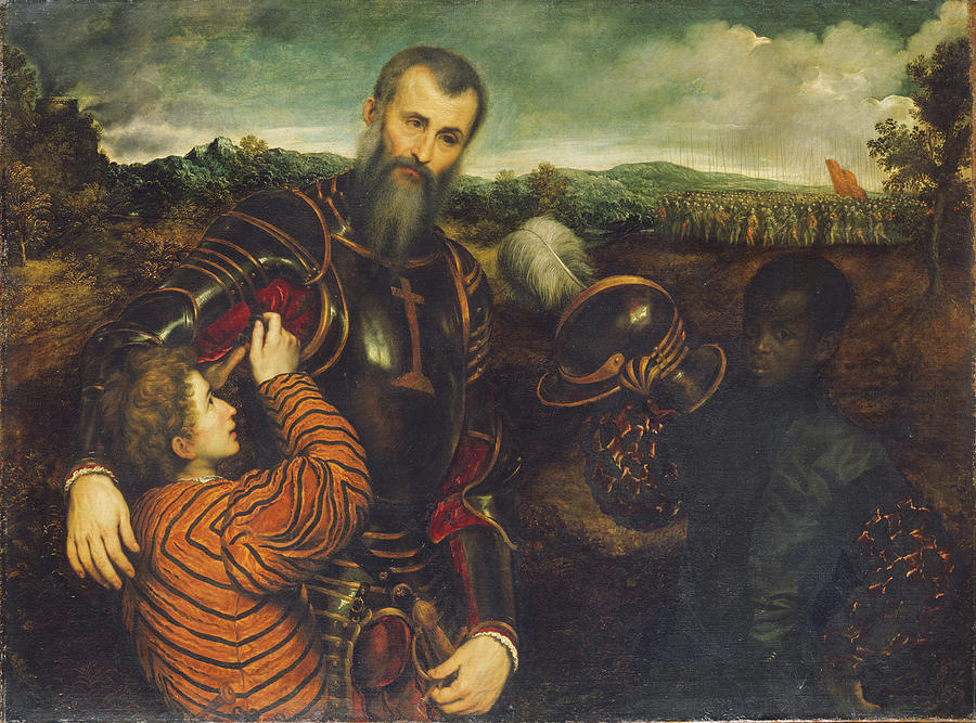 Portrait Of A Man In Armor With Two Pages Painting