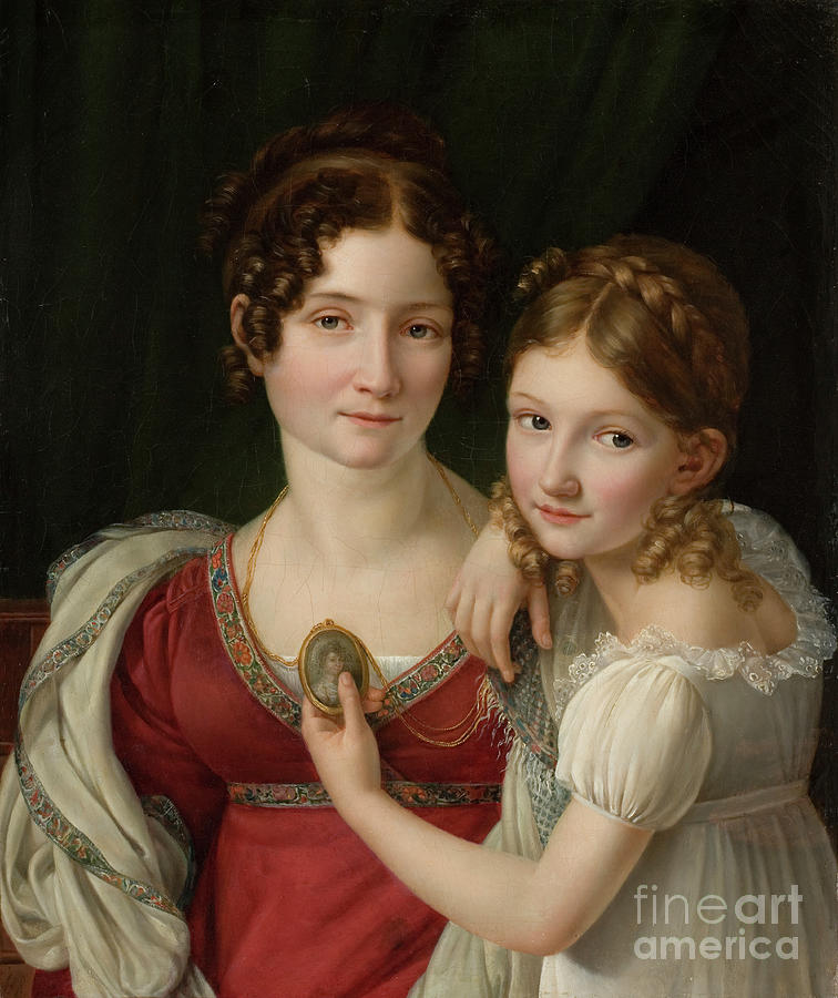 Portrait Of A Mother With Her Daughter Drawing by Heritage Images