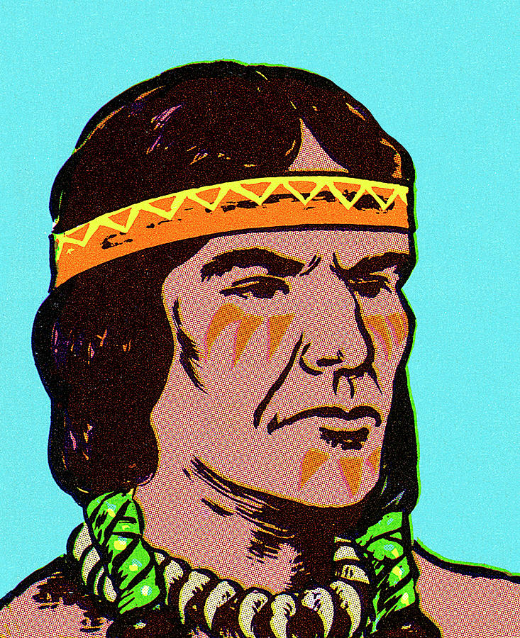 Vintage Drawing - Portrait of a Native Warrior by CSA Images