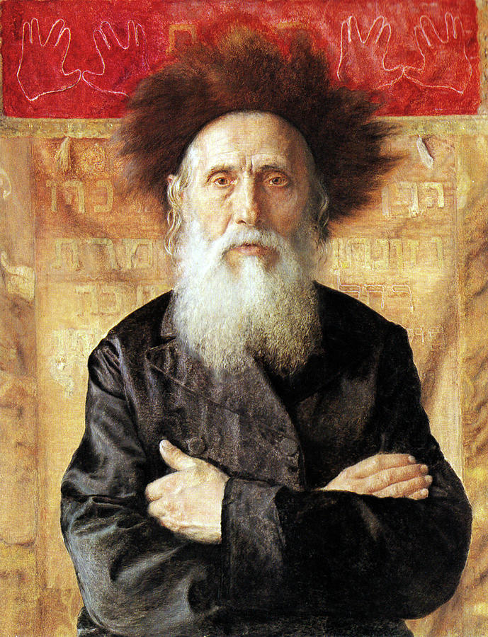 Portrait of a rabbi before torah curtain Painting by Isidor Kaufmann