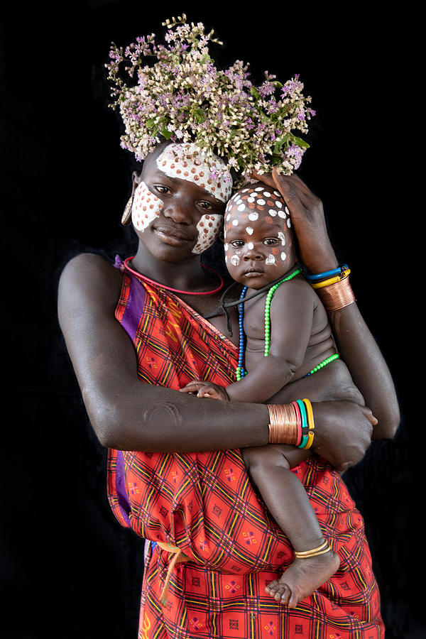 Portrait Of A Suri Girl With Her Baby Sister Photograph by Ingervandyke