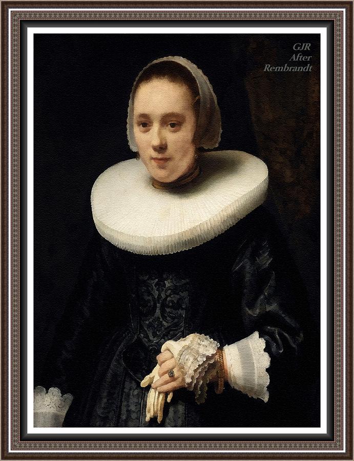 Portrait Of A Woman After The Original Painting By Rembrandt L A S With Printed Frame Digital Art