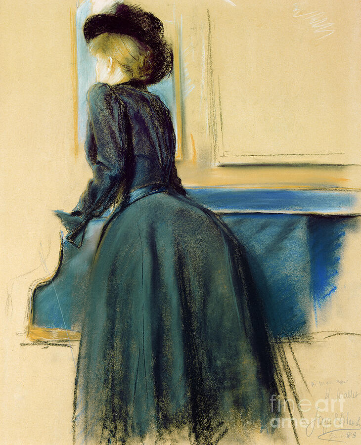 Portrait Of A Woman By A Piano 1883 Pastel On Paper Painting by Jacques ...