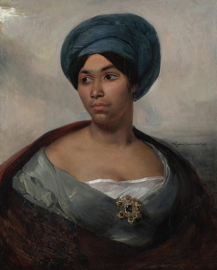 Portrait Painting - Portrait Of A Woman In A Blue Turban by Eugene Delacroix