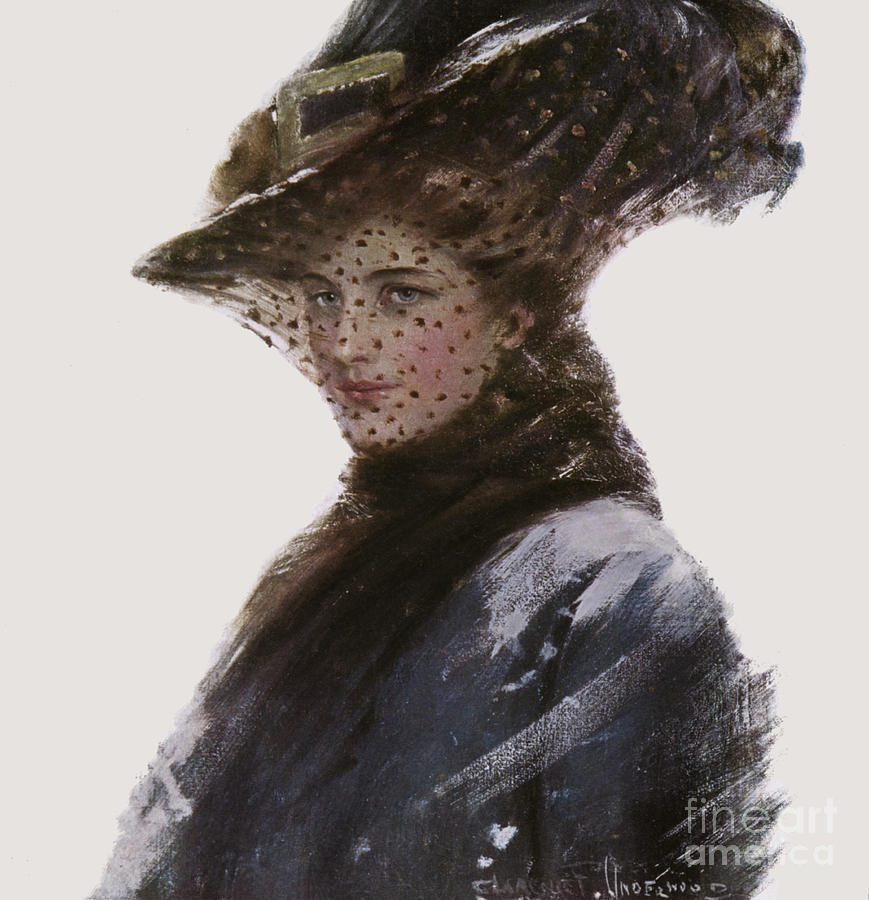 Winter Painting - Portrait Of A Woman Wearing A Hat And A Veil by Clarence F Underwood