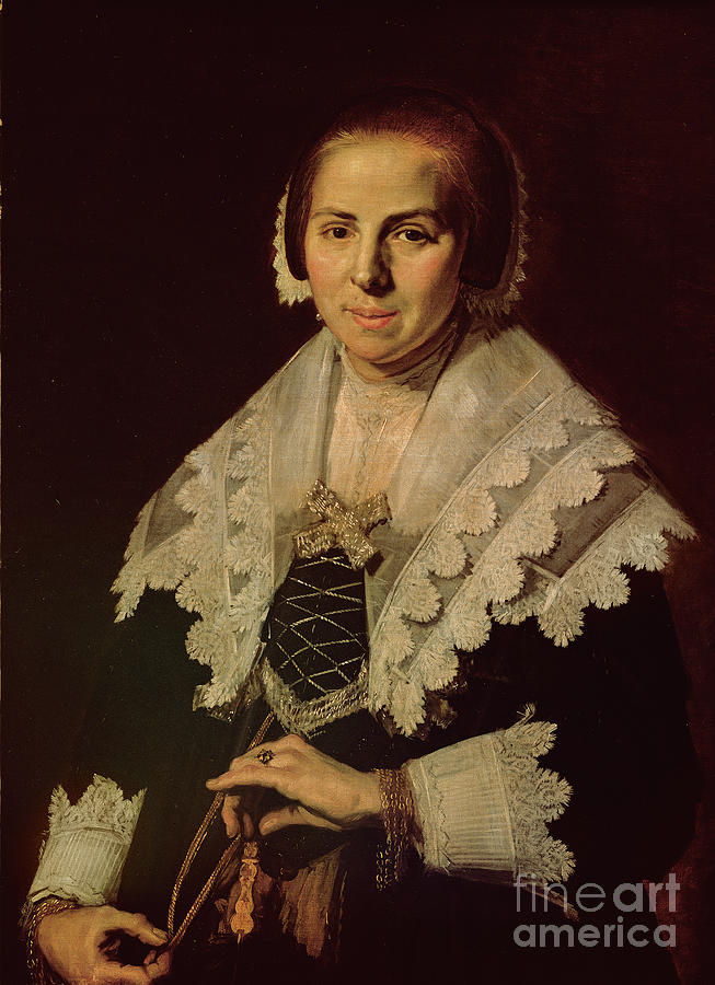 Portrait Of A Woman With A Fan, 1640 Painting by Frans Hals