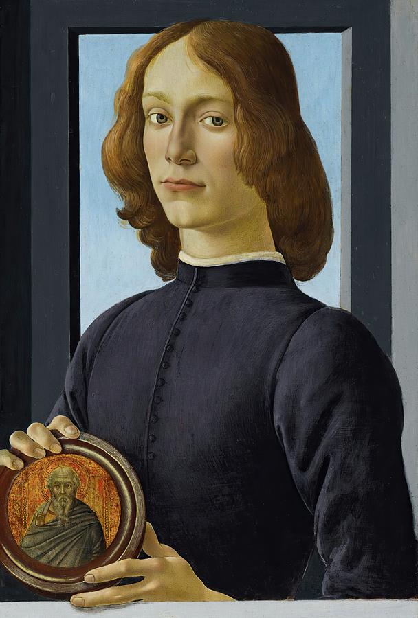 Sandro Botticelli Painting - Portrait Of A Young Man Holding A Roundel by Sandro Botticelli