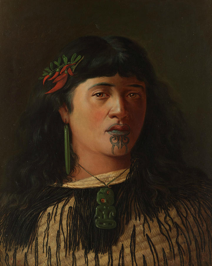 Portrait of a Young Maori Woman with Moko Painting by Louis John Steele
