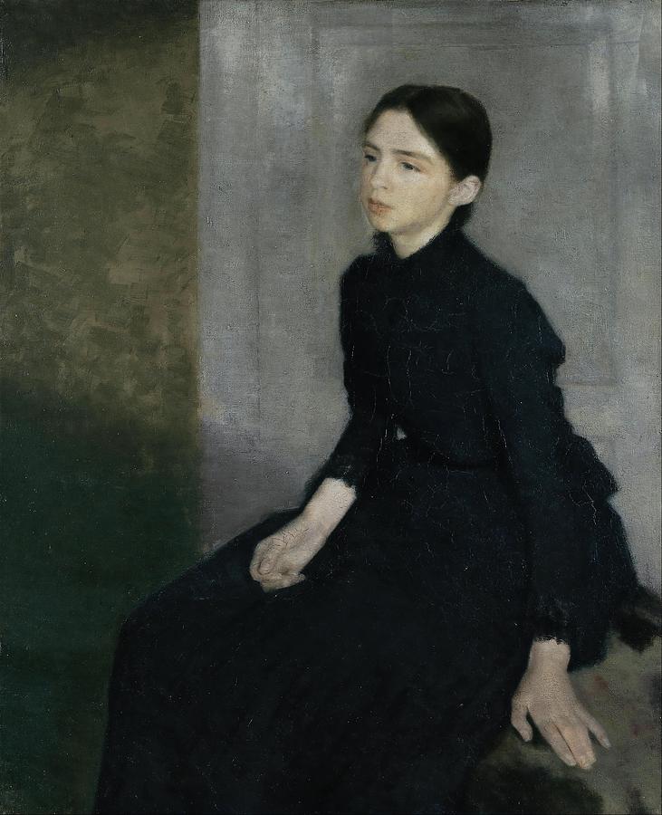 Portrait of a young woman, 1885. The artists sister Anna Hammershoi. Oil on Canvas. 112 x 91, 5 cm. Painting by Vilhelm Hammershoi