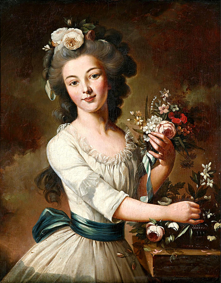 Portrait of a Young Woman with Flowers in her Hair Painting by French ... 18th Century French Women