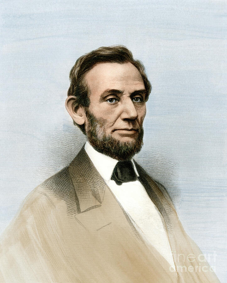 Abraham Lincoln Drawing - Portrait Of Abraham Lincoln (1809-1865), President Of The United States - Colour Engraving After A Photograph - Us President Abraham Lincoln - Hand-colored Engraving Of A 19th-century Portrait by American School