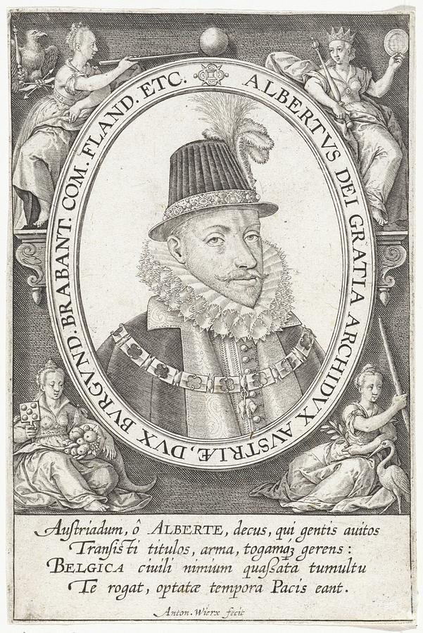 Portrait of Albrecht, archduke of Austria, Antonie Wierix II, after 1598 - 1604 Painting by Antonie Wierix II