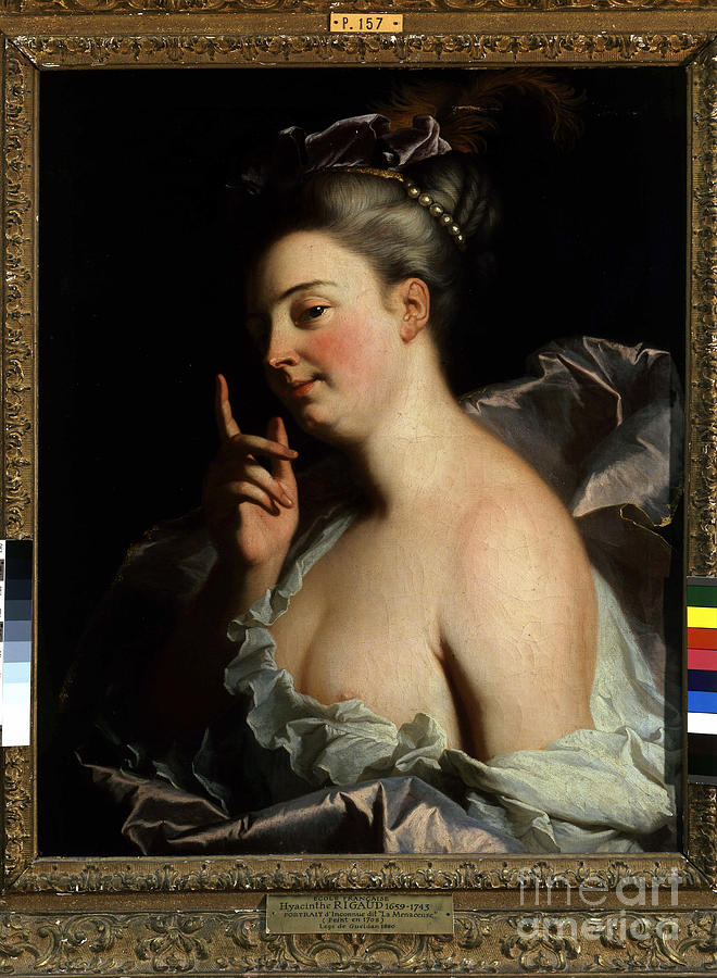Hyacinthe Rigaud Painting - Portrait Of An Unknown Woman Or  “the Threatener” by Hyacinthe Francois Rigaud