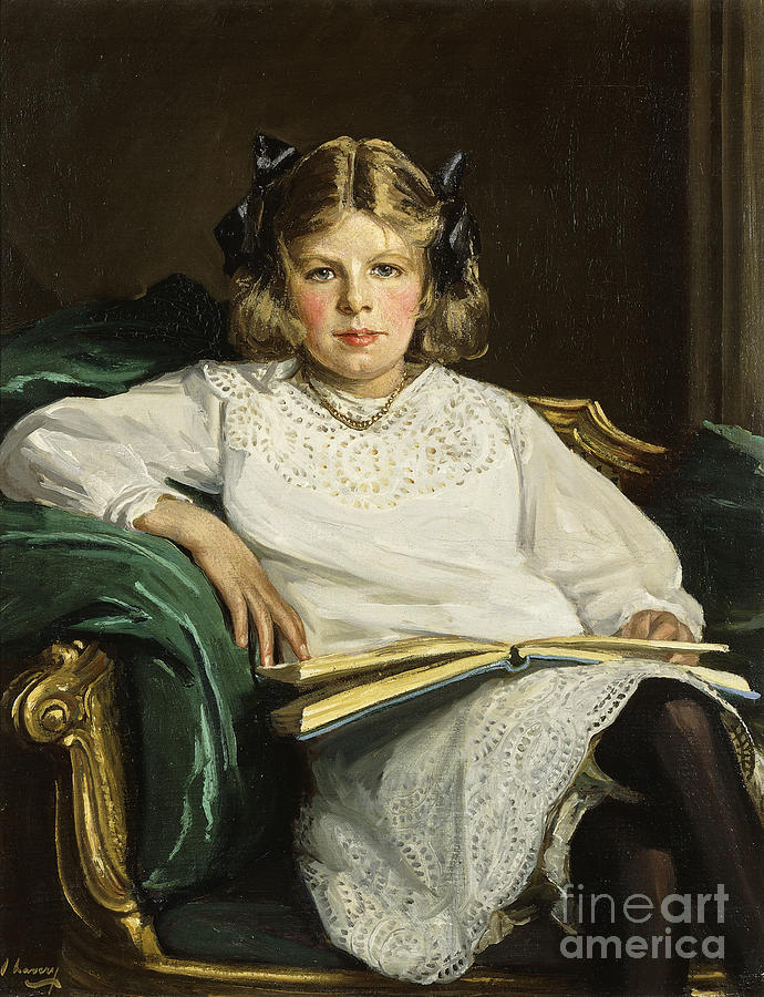 Portrait Of Betty, Three Quarter Length Seated, Reading A Book, 1915 Painting by John Lavery