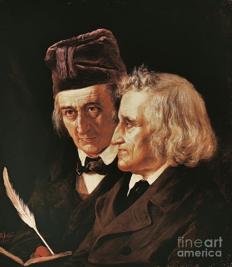 Portrait Of Brothers Jacob And Wilhelm Grimm, 1855 Painting by Elisabeth Maria Anna Jerichau Baumann