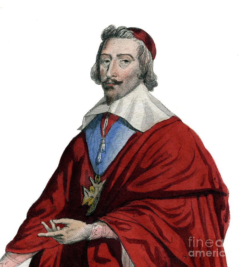 Portrait Of Cardinal Richelieu, Armand Jean Du Plessis Painting by French School