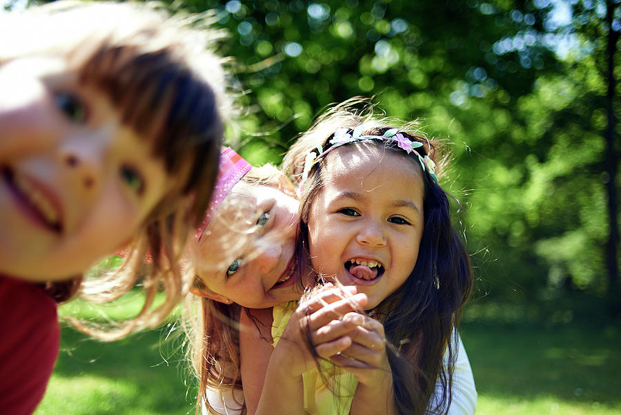 Portrait Of Cheerful Girls During Birthday Celebration At Park ...