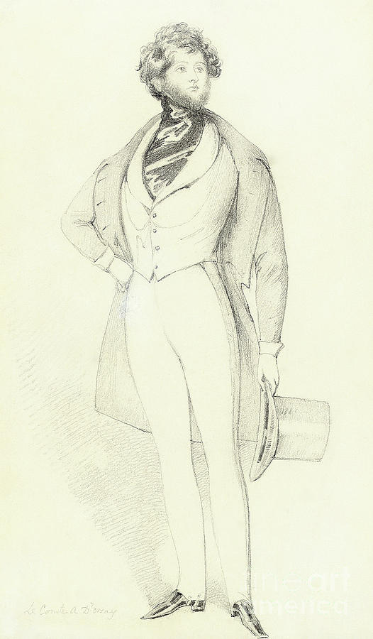 Portrait of Count d Orsay, full length Drawing by Daniel Maclise