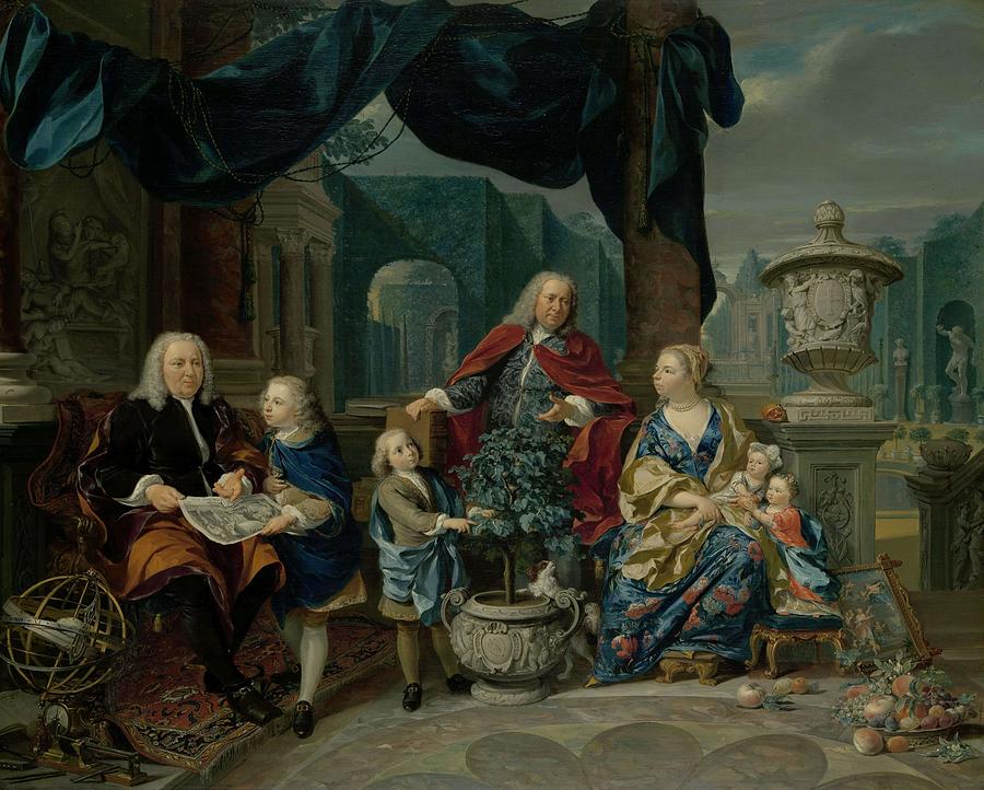 Portrait of David van Mollem with his Family. Portret van David van Mollem met zijn familie. Dati... Painting by Nicolaas Verkolje