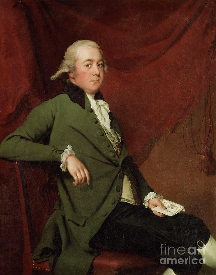 Portrait Of Edward Abney, Seated Three-quarter-length, In A Green Coat, Holding A Letter Against A Red Curtain, Late 1780s Painting by Joseph Wright Of Derby