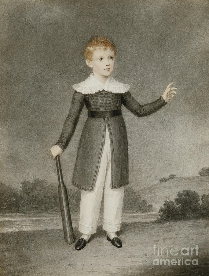Sports Painting - Portrait Of Edward Currie Holding A Cricket Bat, 1830 by Adam Buck