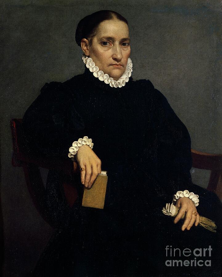 Portrait Of Elderly Woman In Black By Giovanni Battista Moroni Painting ...