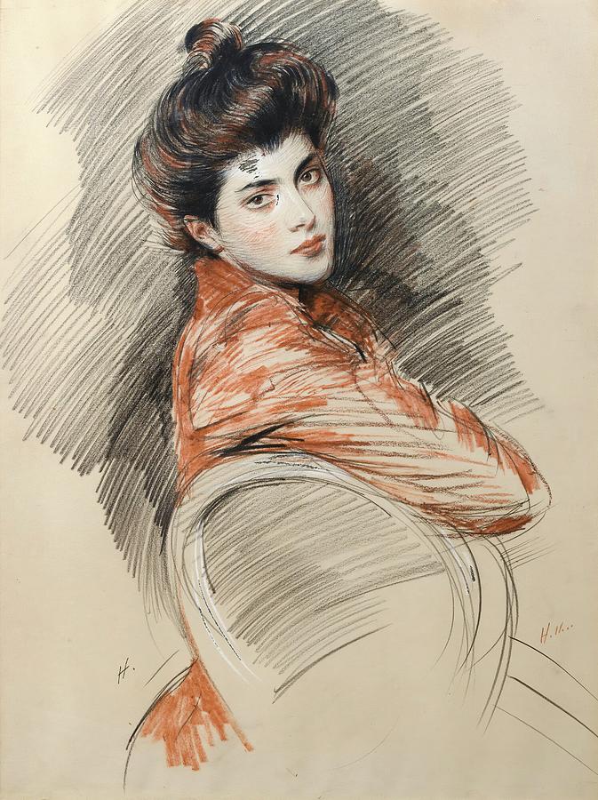 Paul Cesar Helleu Painting - Portrait Of Elisabeth Van Biema by Paul Cesar Helleu