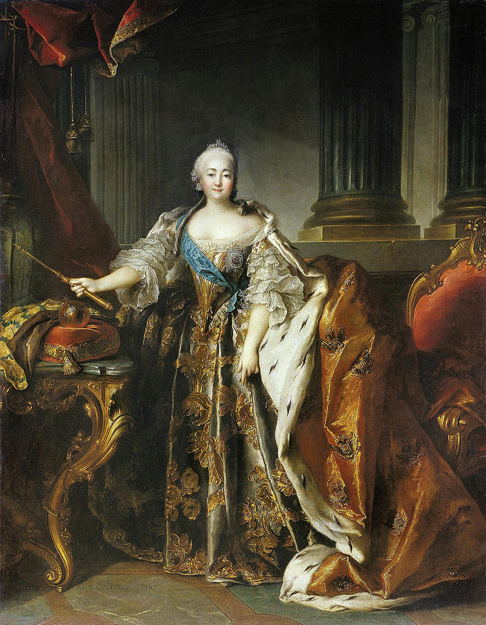 Portrait Of Empress Elizabeth, 1758 Oil On Canvas Painting by Louis M Tocque
