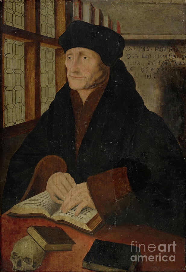 Portrait Of Erasmus Of Rotterdam In The Study Painting By Hans Holbein ...