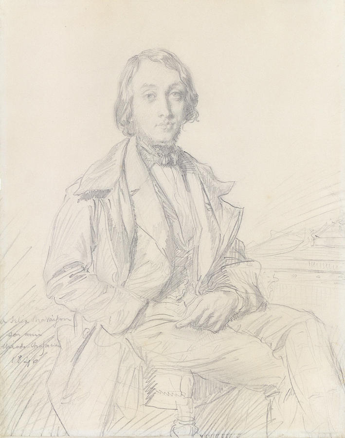 Portrait of Felix Ravaisson Drawing by Theodore Chasseriau