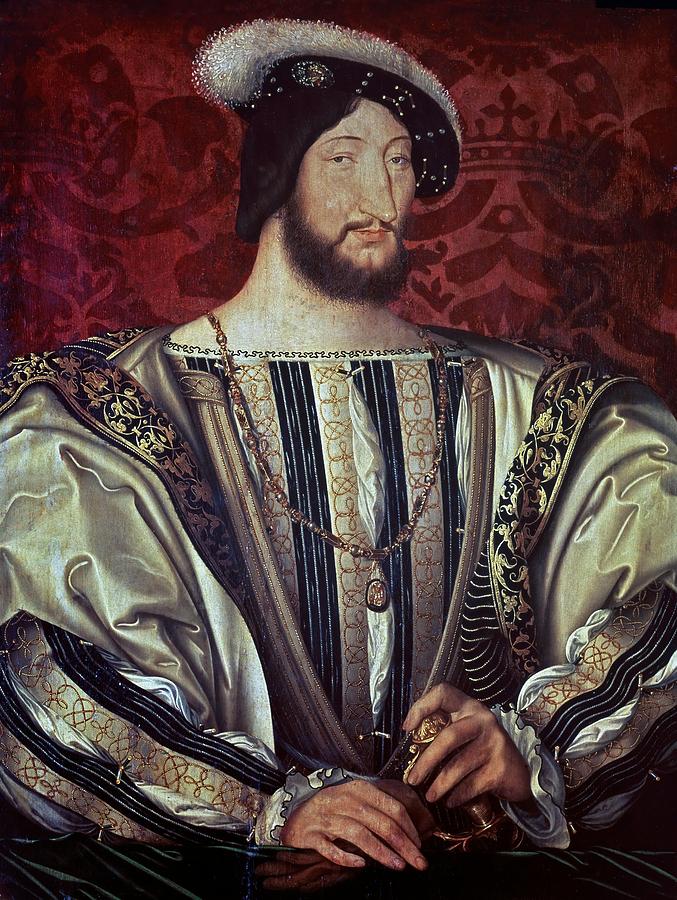 Portrait of Francis I of France, 1525-1530, Oil on oak panel, 96 x 74 cm. JEAN CLOUET . Painting by Jean Clouet -c 1486-c 1541- Portrait of Francis I of France, 1525-1530, Oil on oak panel, 96 x 74 cm. JEAN CLOUET . Painting by Jean Clouet -c 1486-c 1541-
