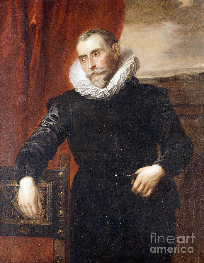 Portrait Of Frans Snyders, Half-length, In Black Costume, Leaning On A Chair, A Landscape Beyond Painting by Anthony Van Dyck