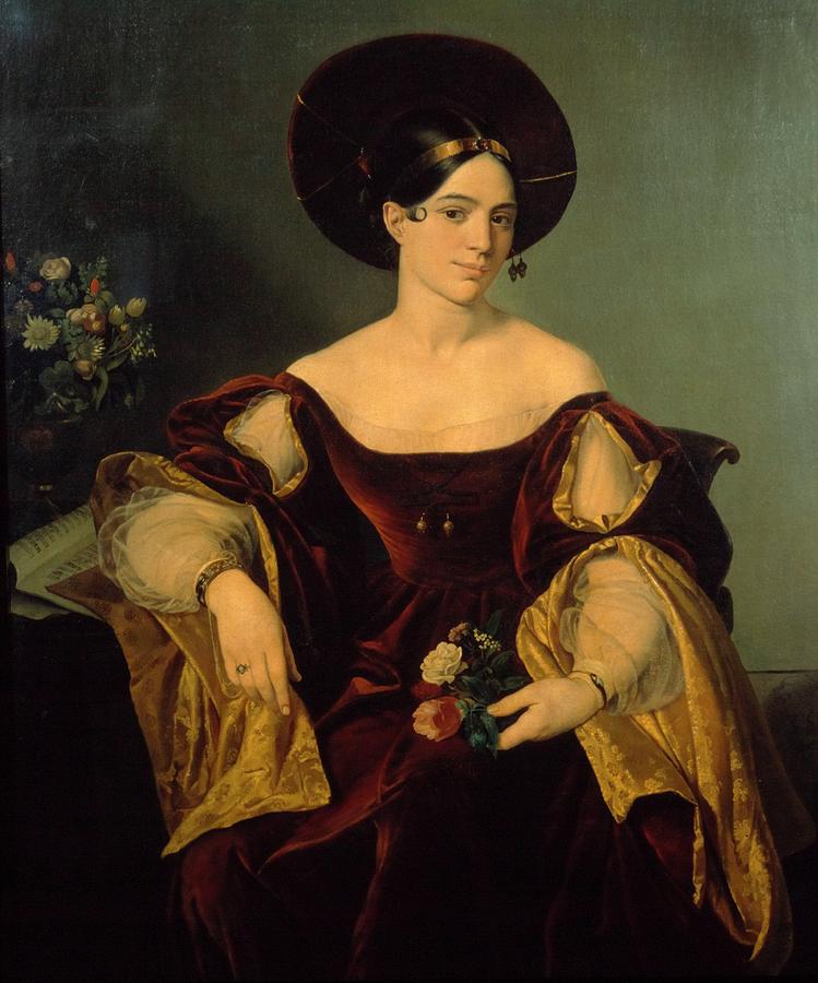 Portrait of French mezzo-soprano Maria Malibran -Maria Felicia Garcia, 1808 - 1836-. anonymous. Painting by Album
