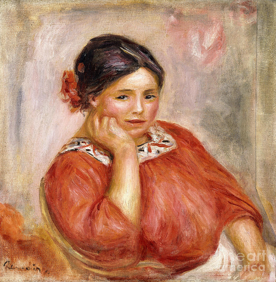 Portrait Of Gabrielle In A Red Blouse, 1896 Painting by Pierre Auguste Renoir