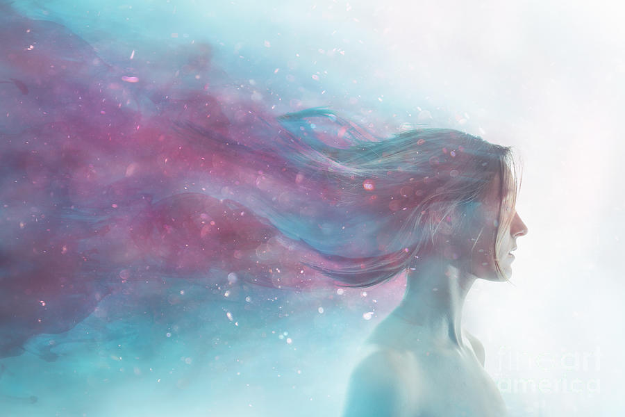 Portrait Of Girl Merged With Cosmos Photograph by Stanislaw Pytel